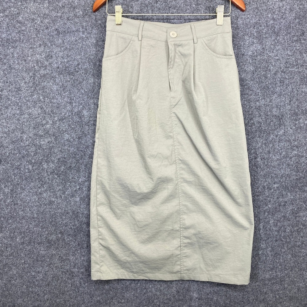 Dazy Khaki Tan High Waisted Pleated Midi Skirt with Pockets Size M Minimalist